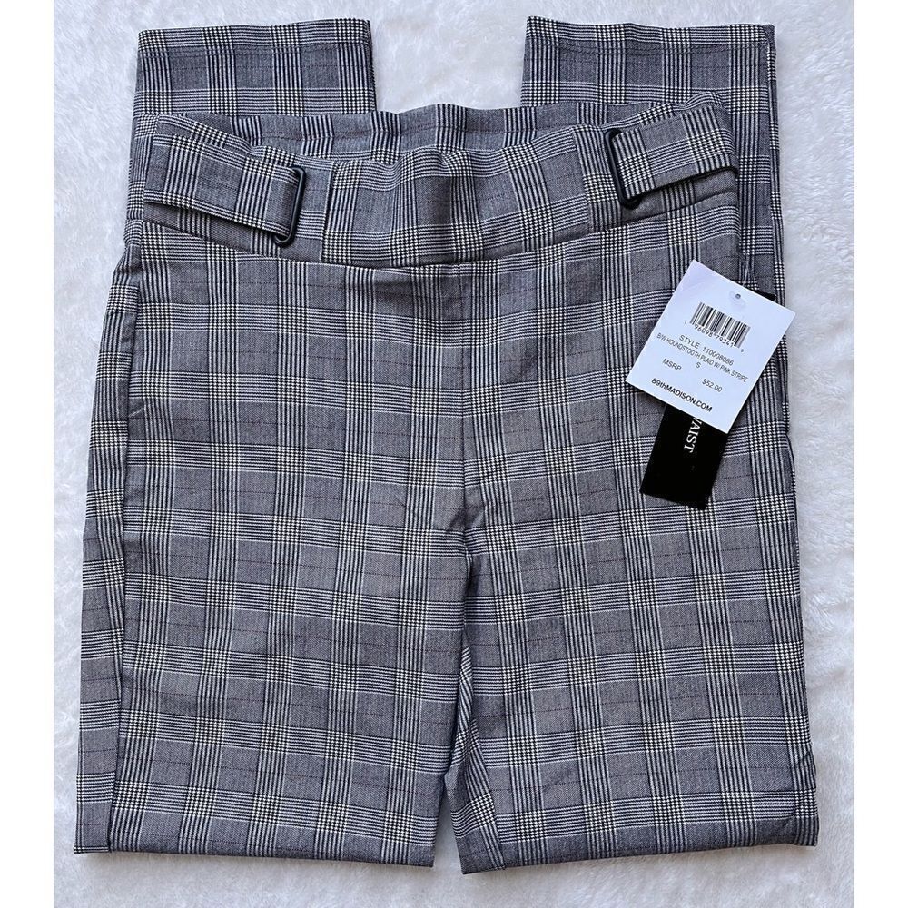 NWT 89th & Madison Black/White Houndstooth Plaid with Pink Stripe Pull-on Pants
